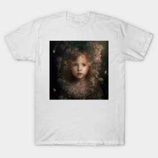 A Young Girl Wearing a Garland of Flowers T-Shirt